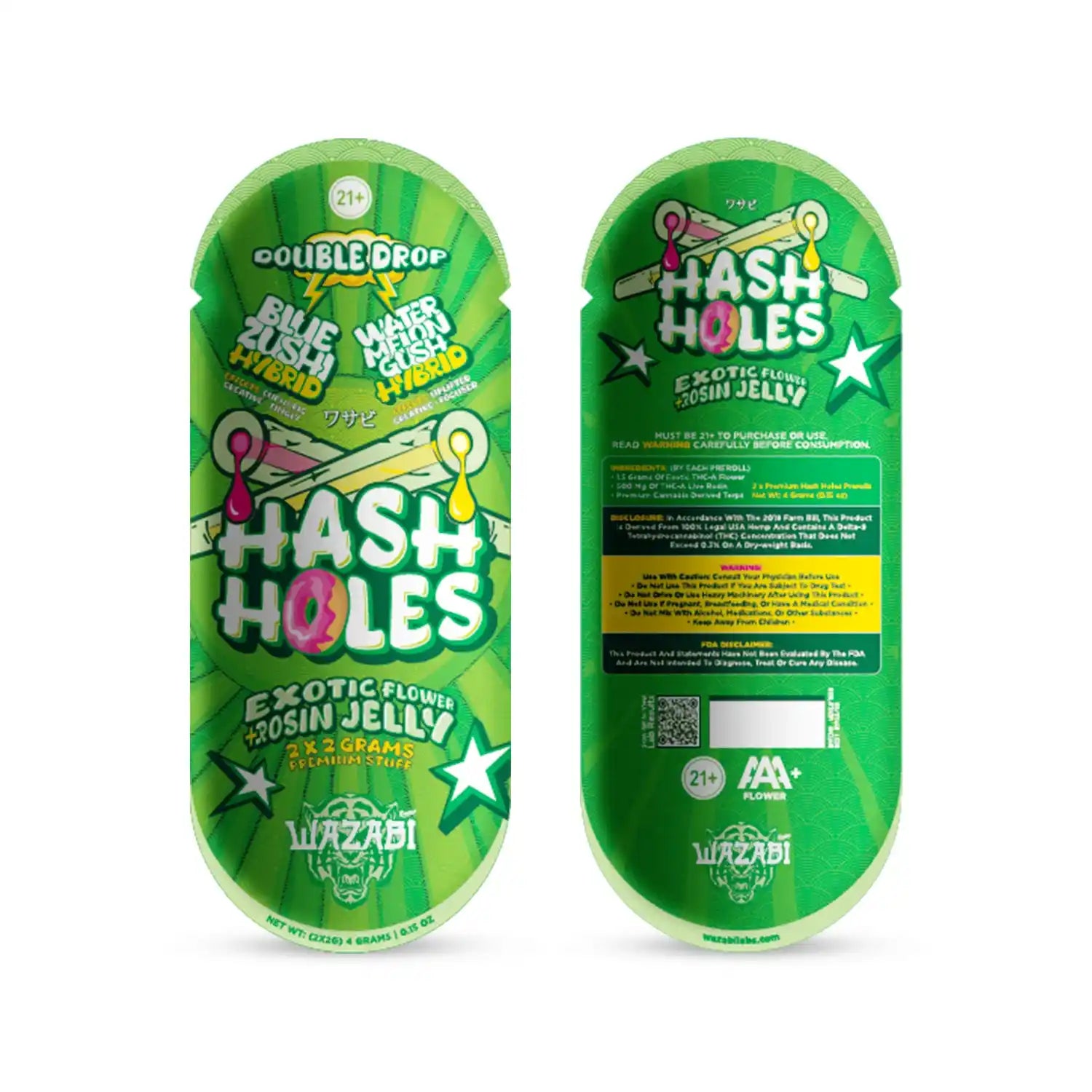 WAZABI EXOTICS 2G HASH HOLE DOUBLE DROP PREROLLS (THC-A) 2CT