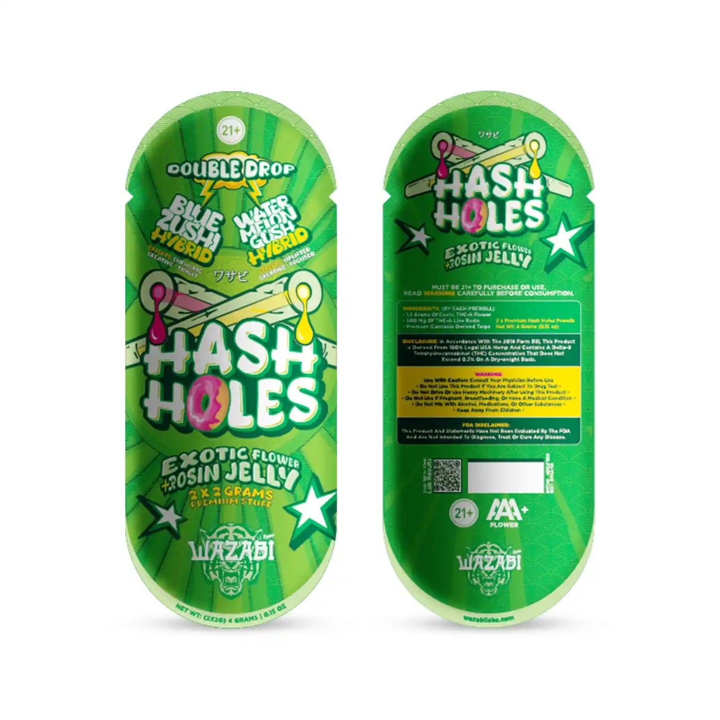 WAZABI EXOTICS 2G HASH HOLE DOUBLE DROP PREROLLS (THC-A) 2CT