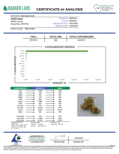 THCA Flower: Black Amber | Greenhouse Gold Nuggets