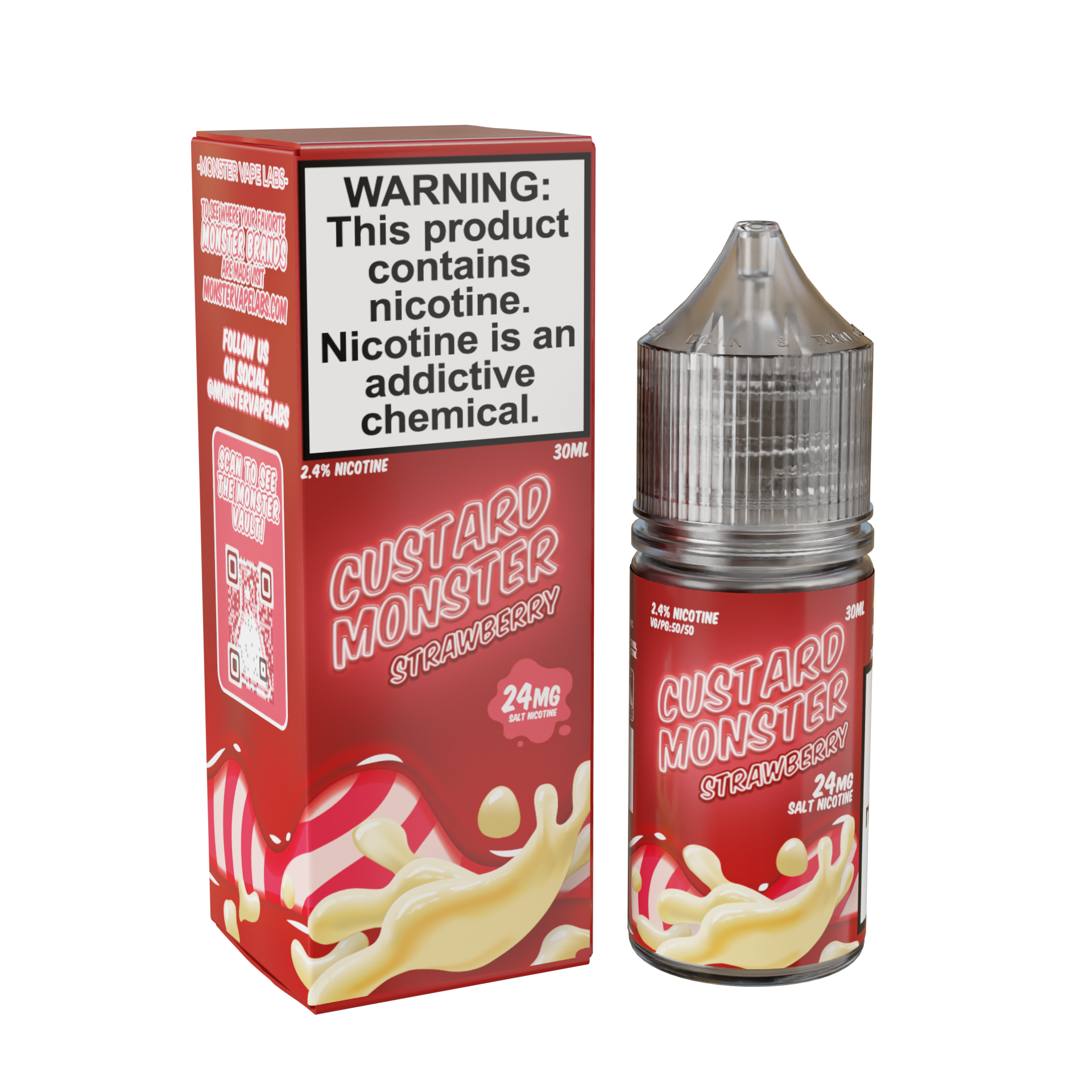 Custard Monster Salt – Strawberry – 30mL nicotine salt e-liquid with creamy custard and sweet strawberry flavor.
