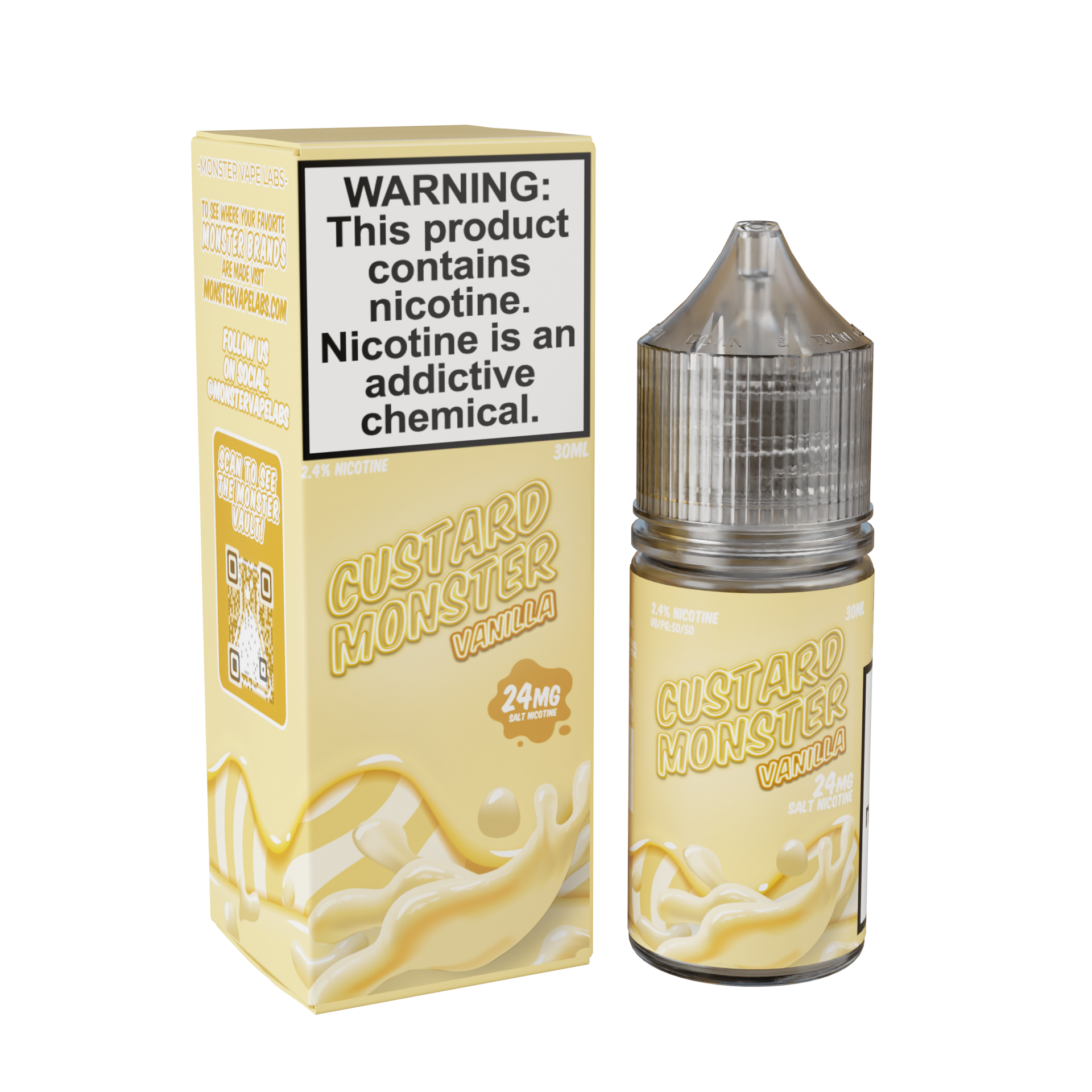 Custard Monster Salt – Vanilla – 30mL nicotine salt e-liquid with smooth vanilla custard flavor.
