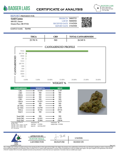 THCA Flower: Gumbo | Greenhouse Gold Nuggets