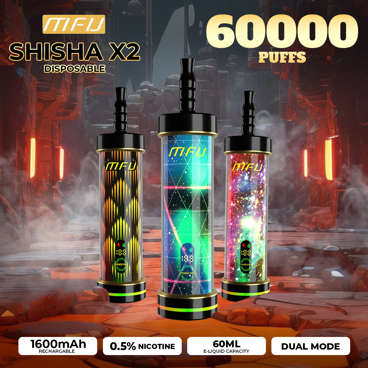 MFU Shisha X1 40K Disposable E-Hookah – 1400mAh Battery, 40mL E-Liquid, 40,000 Puff Capacity, Adjustable Airflow.