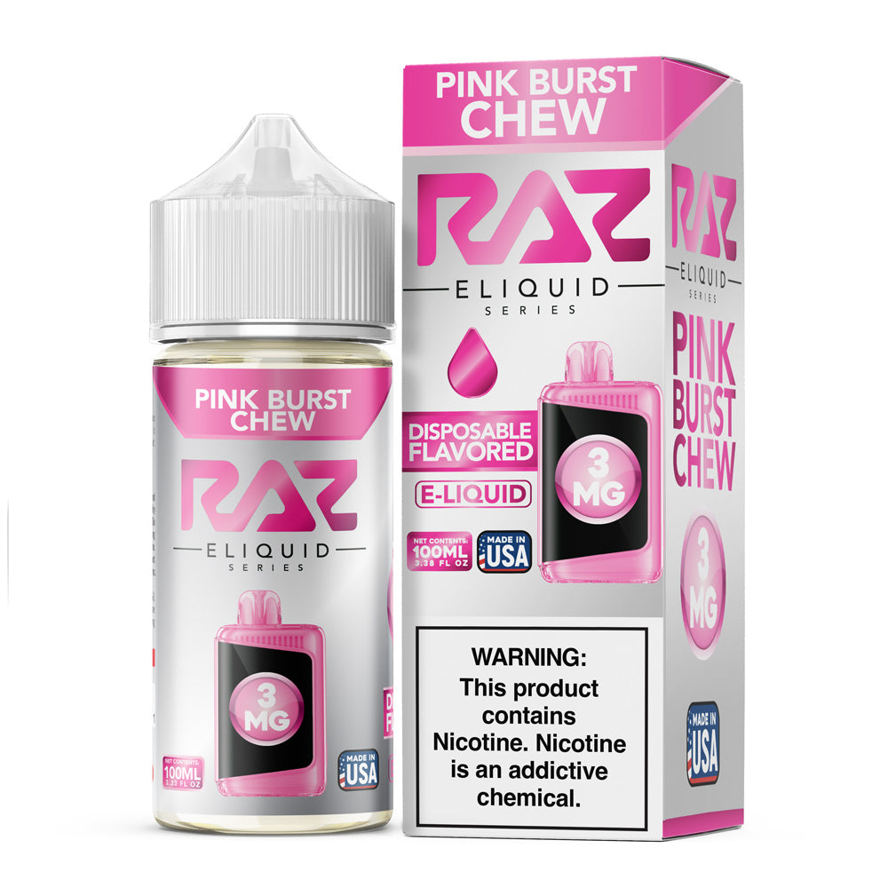 Pod Juice X RAZ Pink Burst Chew 100ML – Chewy Strawberry Candy Vape Juice