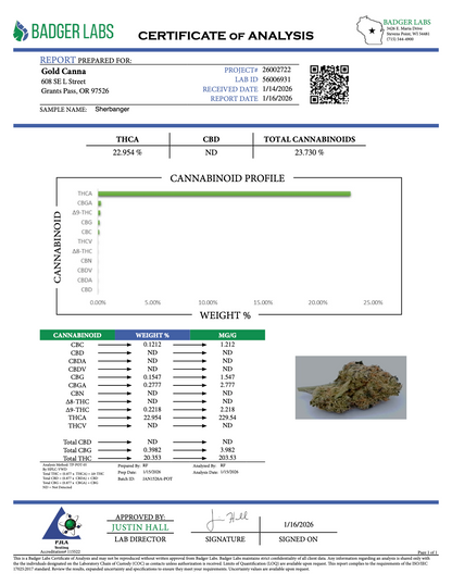 THCA Flower: Sherbanger | Sungrown Gold Nuggets