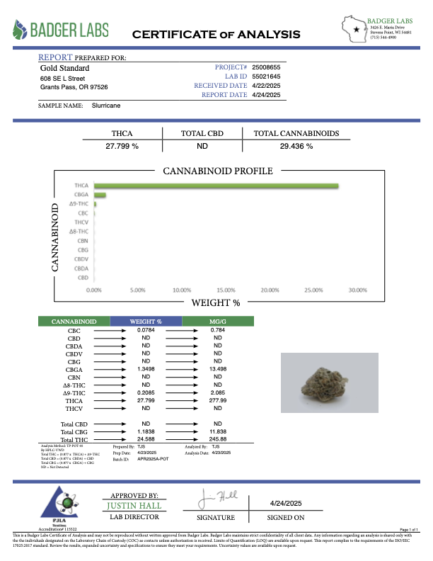 THCA Flower: Slurricane Greenhouse Gold Nuggets
