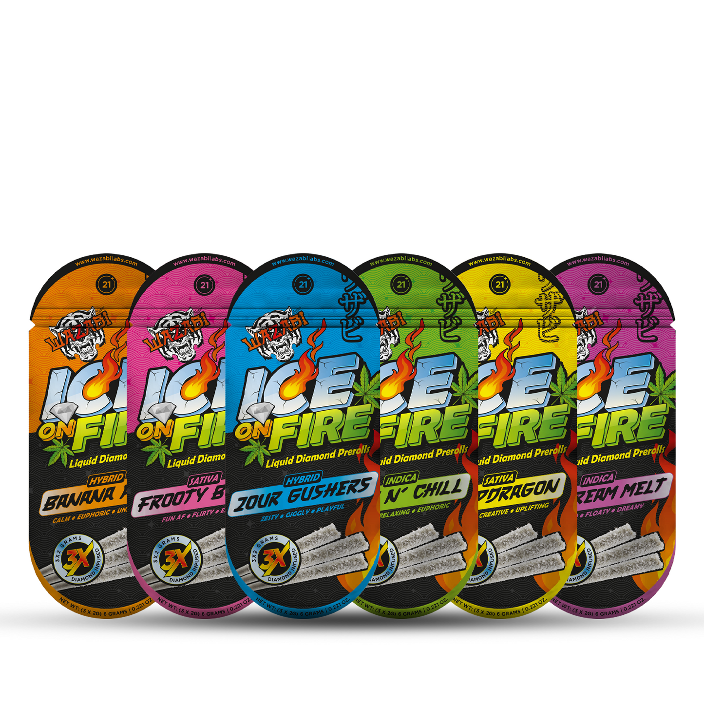 WAZABI Exotics 2G Ice On Fire Liquid Diamond Pre-Rolls 3 Count