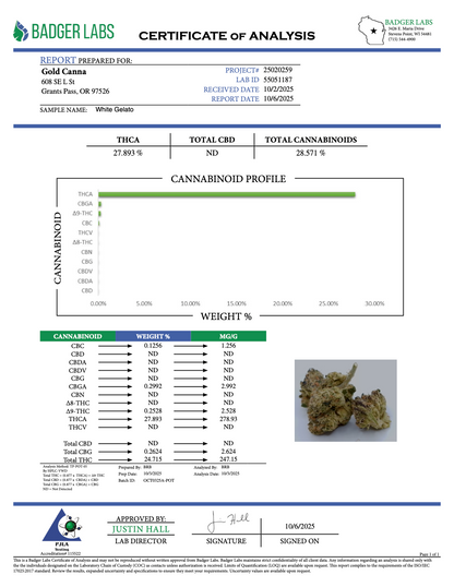 THCA Flower: White Gelato | Greenhouse Gold Nuggets