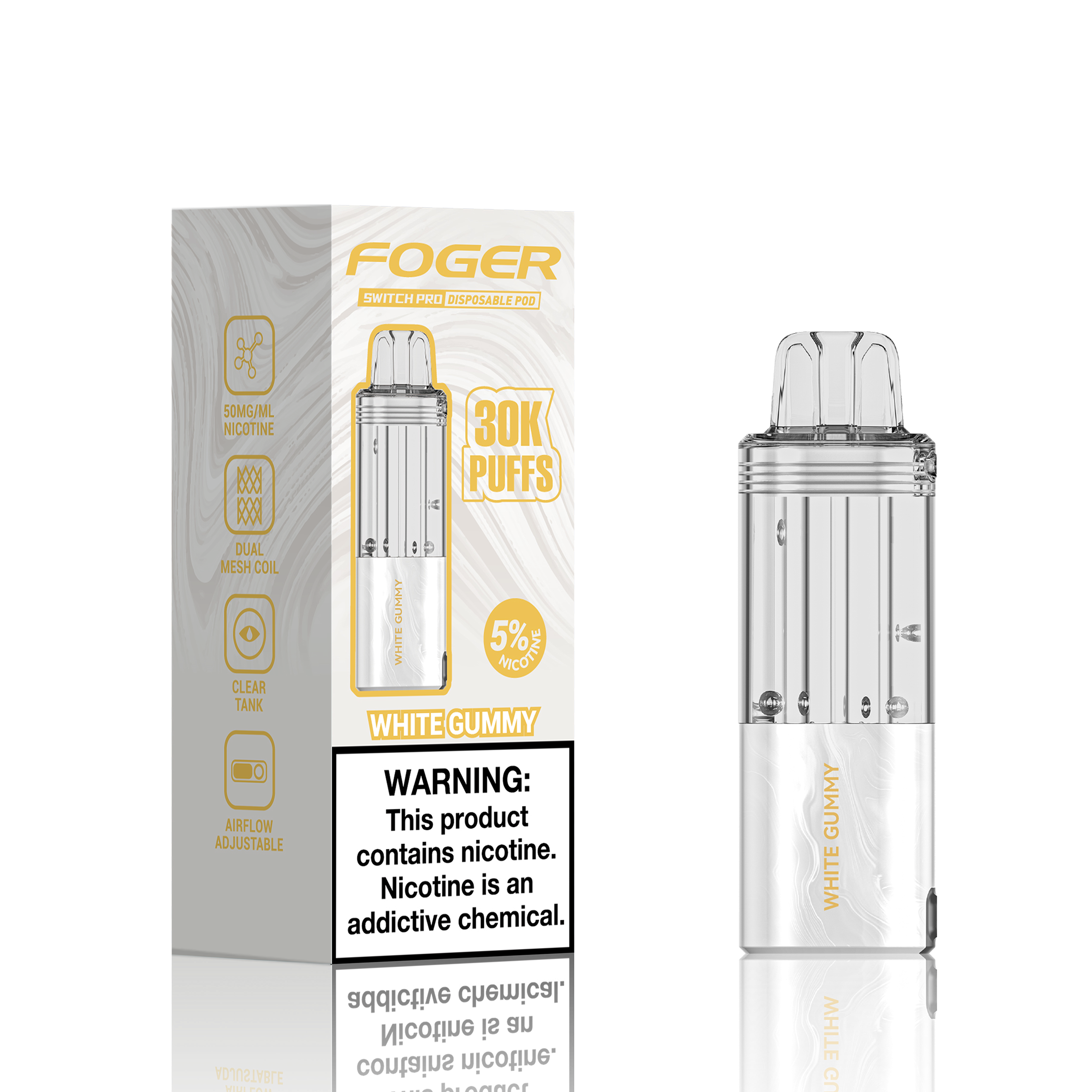 Foger vape pen and packaging on a white background