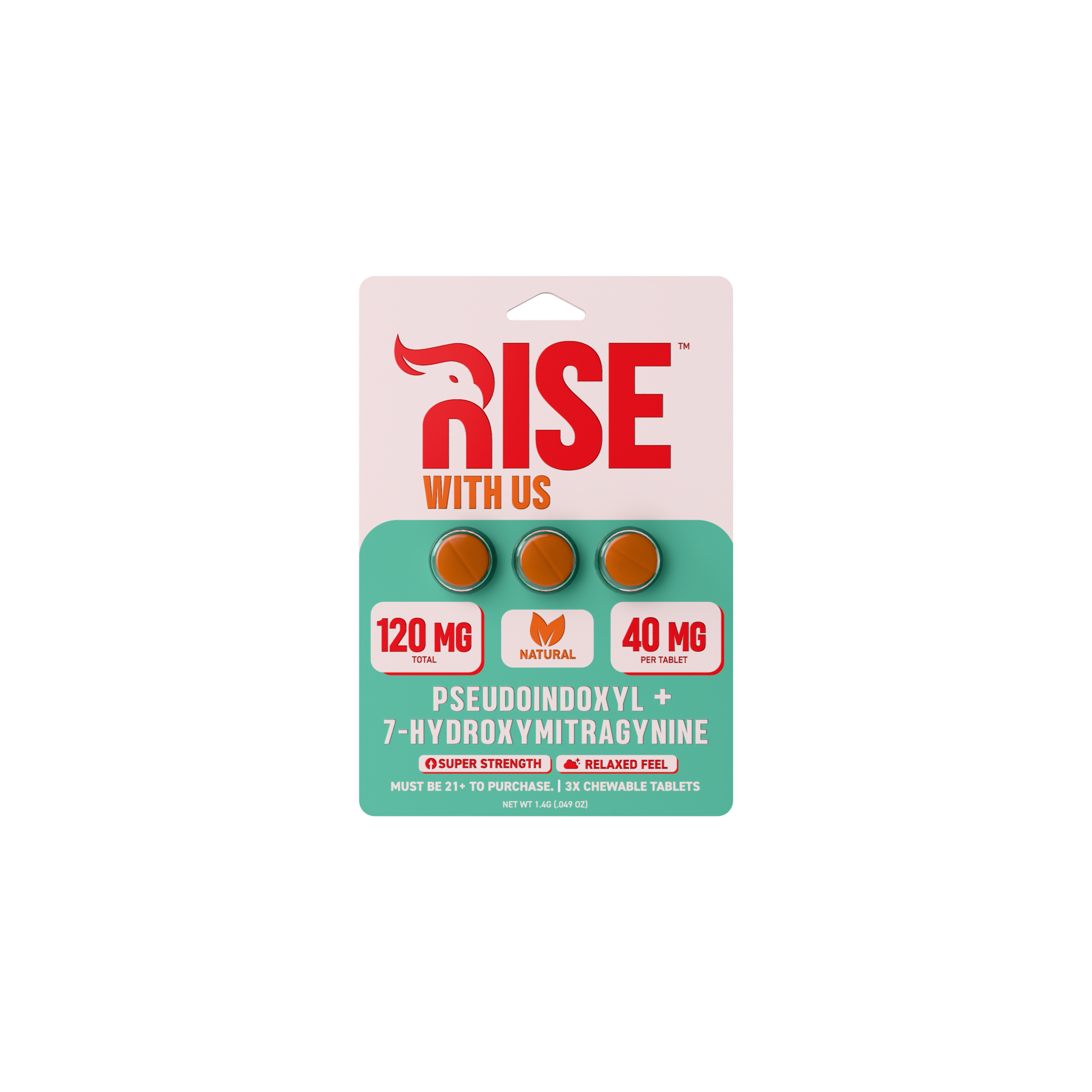 Rise Pseudo + 7-Hydroxy Chewable 40mg Tablets 3ct