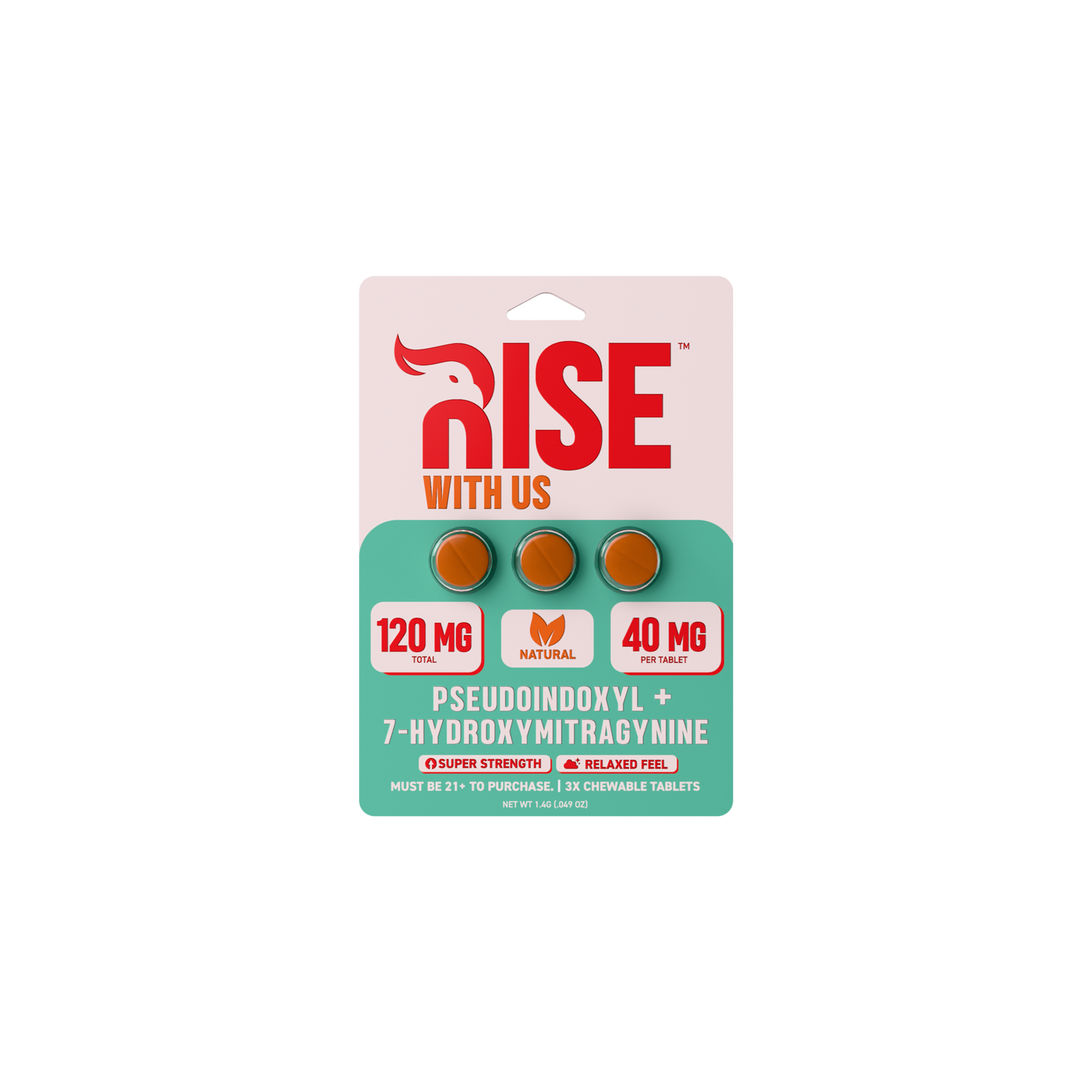 Rise Pseudo + 7-Hydroxy Chewable 40mg Tablets 3ct