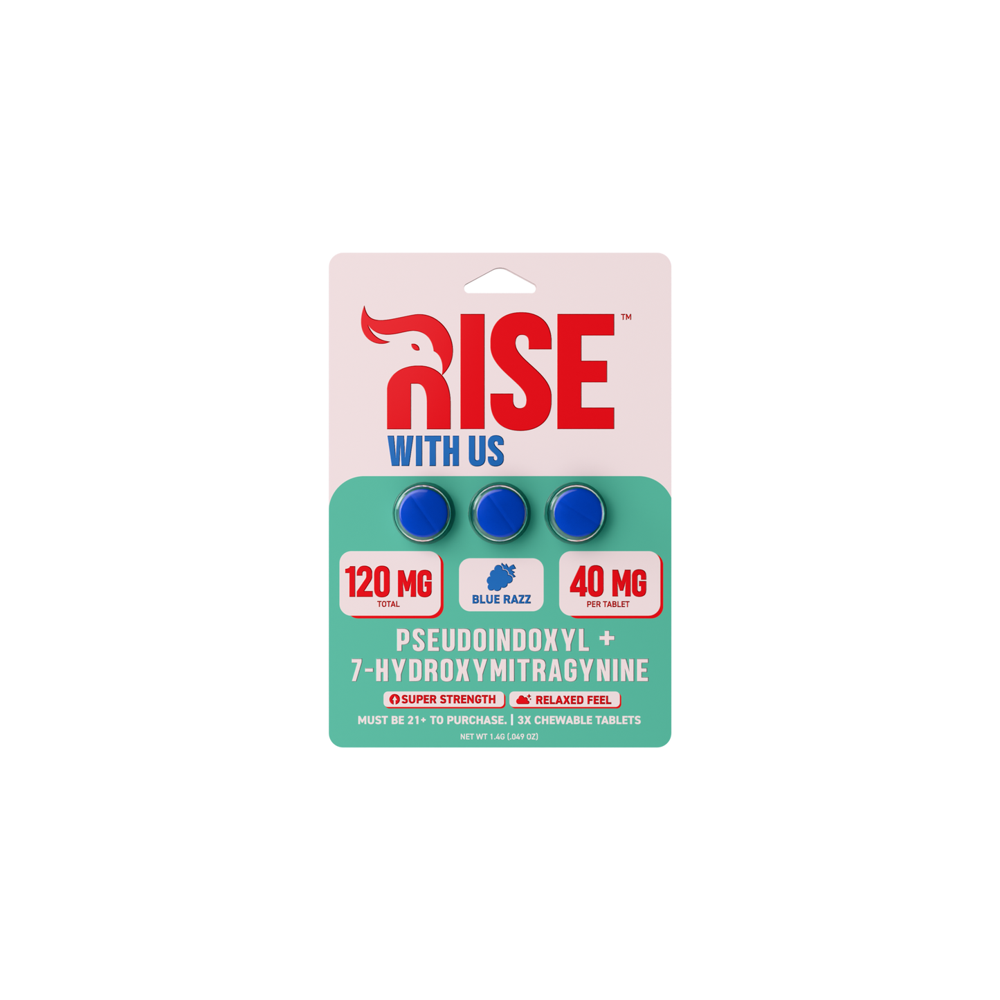 Rise Pseudo + 7-Hydroxy Chewable 40mg Tablets 3ct