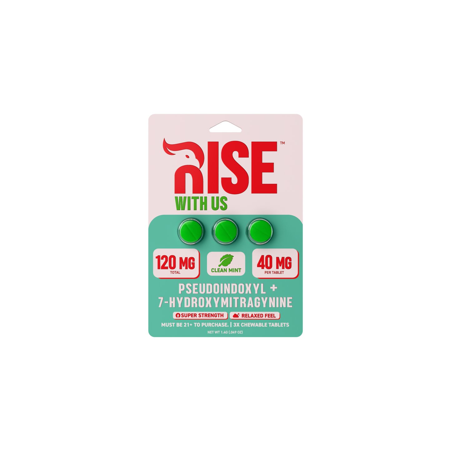 Rise Pseudo + 7-Hydroxy Chewable 40mg Tablets 3ct
