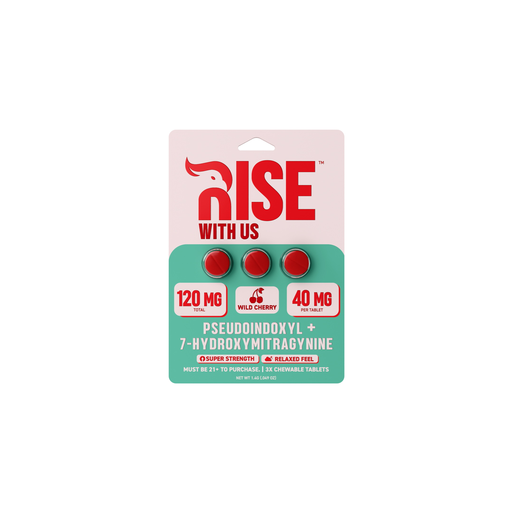 Rise Pseudo + 7-Hydroxy Chewable 40mg Tablets 3ct