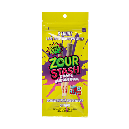 Zour Stash THCA Infused Prerolls 2.5G - Grape Bubblegum
