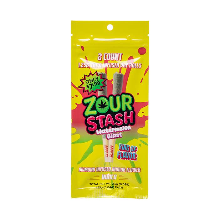Zour Stash THCA Infused Prerolls 2.5G - Watermelon Blast
